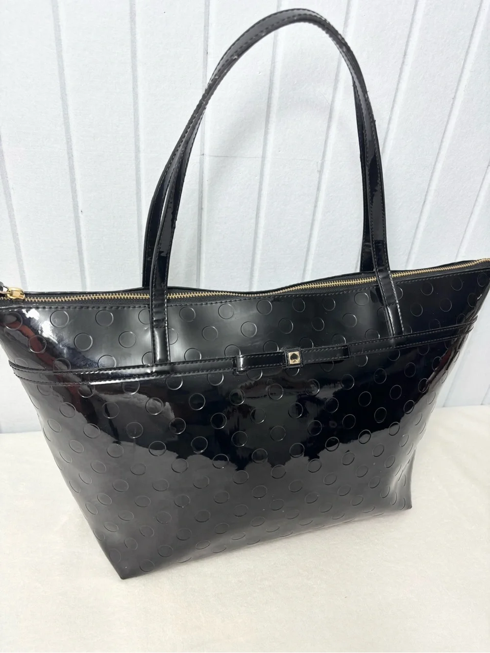 Kate Spade Patent Leather Black Polka Dot Large Tote‎